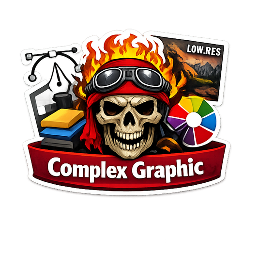 Complex graphic design with skull, goggles, and computer elements on a white background
