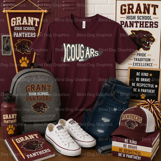 COUGARS GRANT HIGH SCHOOL – Grant High School Premade DTF Transfer (view 1 of 2) – by Blind Dog Graphics – Premade Transfe...
