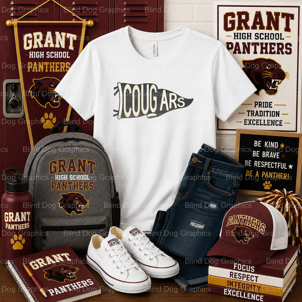 COUGARS GRANT HIGH SCHOOL – Grant High School Premade DTF Transfer (view 2 of 2) – by Blind Dog Graphics – Premade Transfe...