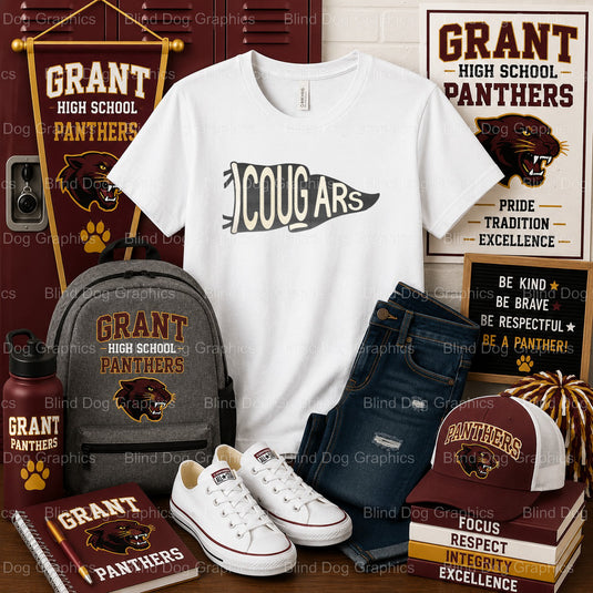 COUGARS GRANT HIGH SCHOOL – Grant High School Premade DTF Transfer (view 2 of 2) – by Blind Dog Graphics – Premade Transfe...