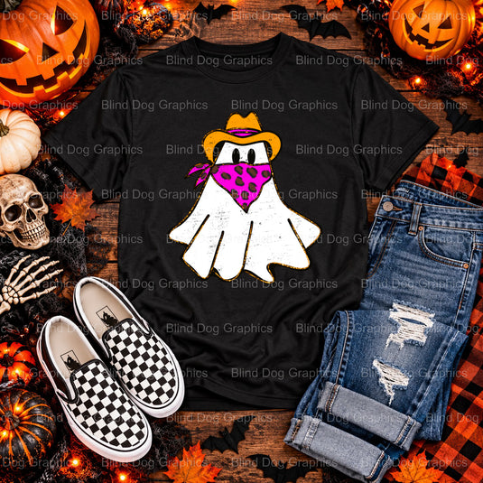 COWGIRLY GHOST – Halloween Premade DTF Transfer (view 2 of 2) – by Blind Dog Graphics – Premade Transfers – Halloween, DTF...