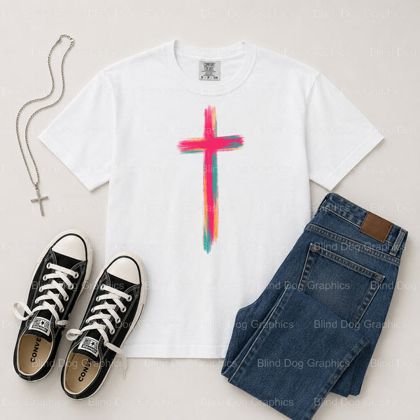 "CROSS" – Christian Premade DTF Transfer (view 1 of 2) – by Blind Dog Graphics – Premade Transfers – Christian, Faith