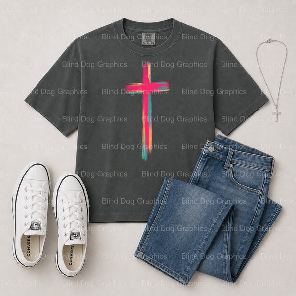 "CROSS" – Christian Premade DTF Transfer (view 2 of 2) – by Blind Dog Graphics – Premade Transfers – Christian, Faith