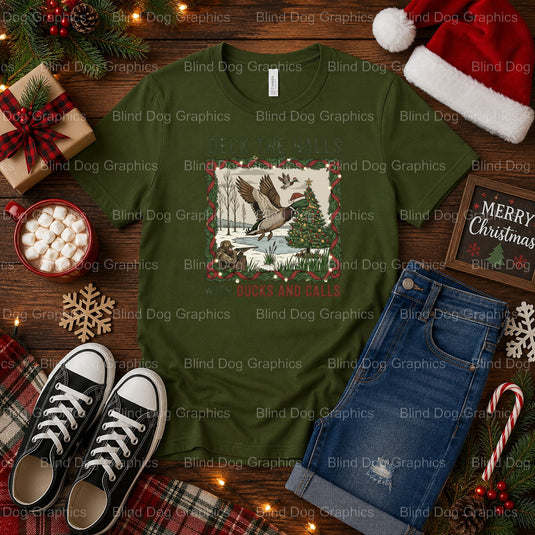 DECK THE HALLS WITH DUCKS AND CALLS – Christmas Premade DTF Transfer (view 1 of 2) – by Blind Dog Graphics – Premade Trans...
