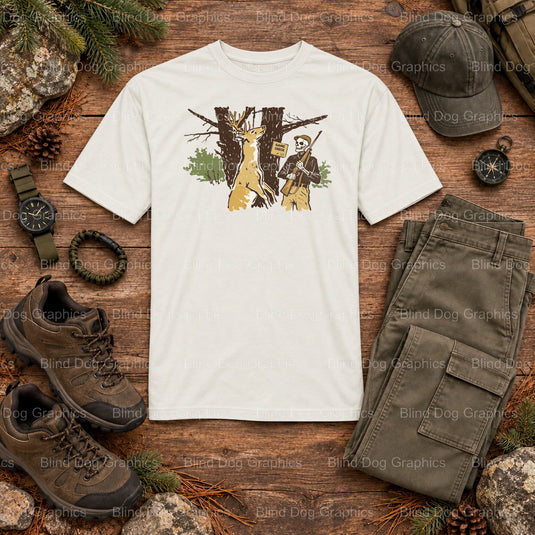 DEER CAMP - Deer Skull & Rifles Hunting Premade DTF Transfer (view 2 of 2) – by Blind Dog Graphics – Premade Transfers – H...