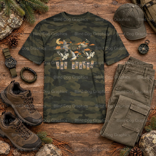 DUCK 'TIS THE SEASON - Duck Hunting Halloween Premade DTF Transfer (view 1 of 2) – by Blind Dog Graphics – Premade Transfe...