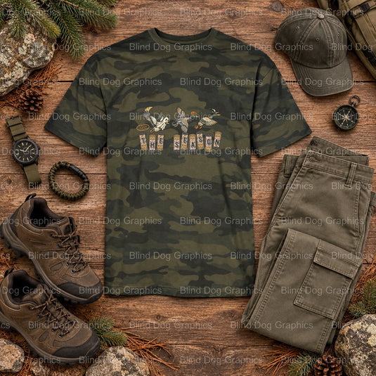 DUCK 'TIS THE SEASON - Hunting DTF Transfer (view 1 of 2) – by Blind Dog Graphics – Premade Transfers – Hunting, Outdoors