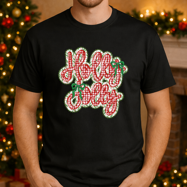 "HOLLY JOLLY" – Plaid Christmas Premade DTF Transfer