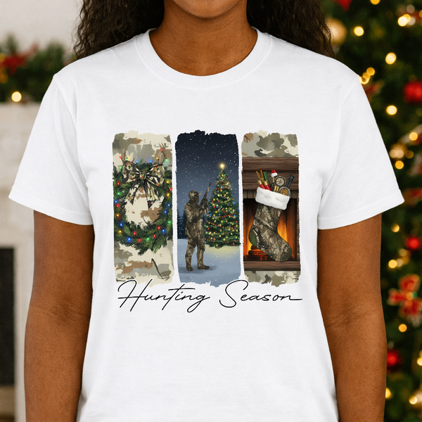 HUNTING SEASON Camo Wreath & Deer – Christmas Premade DTF Transfer