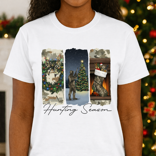 HUNTING SEASON Camo Wreath & Deer – Christmas Premade DTF Transfer