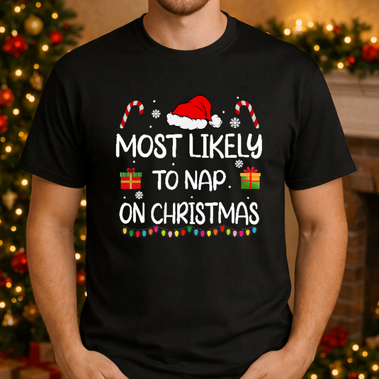 Most Likely To Nap On Christmas – Christmas Premade DTF Transfer