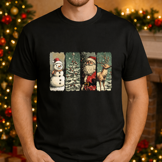 Merry Christmas – Snowman Santa Reindeer Grunge Christmas Premade DTF Transfer
