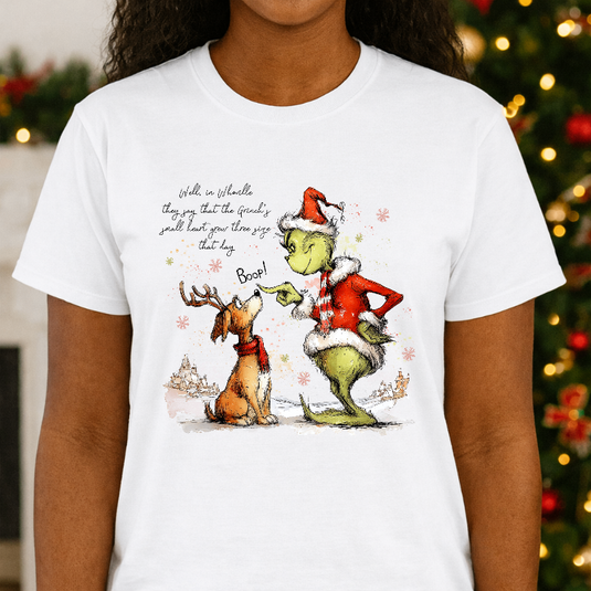 Green Grinch-like Character and Dog Boop – Christmas Premade DTF Transfer
