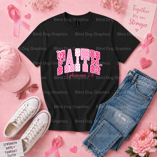 FAITH OVER FEAR Pink Ribbon Cross - Breast Cancer Awareness Premade DTF Transfer (view 1 of 3) – by Blind Dog Graphics – P...