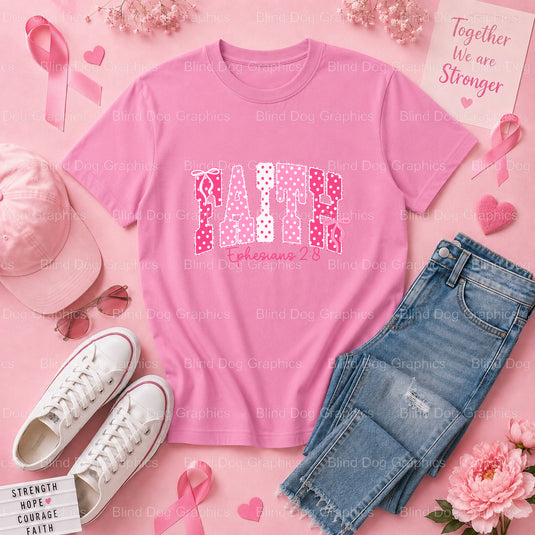 FAITH OVER FEAR Pink Ribbon Cross - Breast Cancer Awareness Premade DTF Transfer (view 3 of 3) – by Blind Dog Graphics – P...