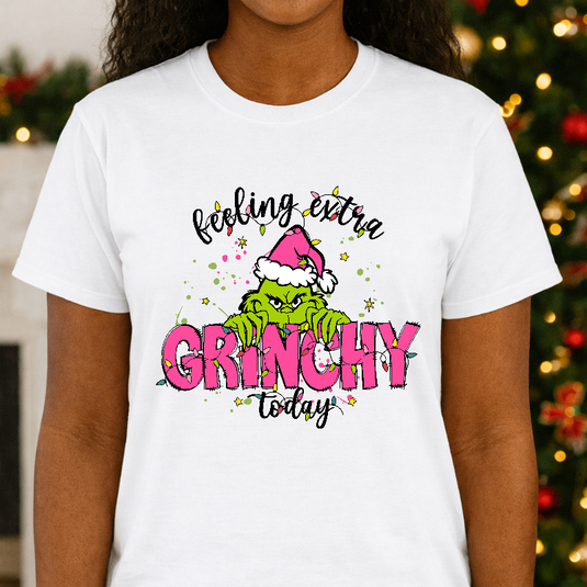 FEELING EXTRA GRINCHY – Christmas Grinch Santa Hat Premade DTF Transfer