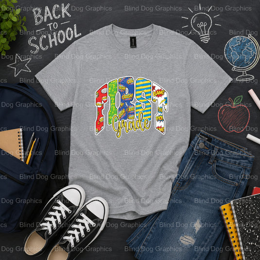 FIRST GRADE DUDE – School Premade DTF Transfer (view 2 of 2) – by Blind Dog Graphics – Premade Transfers – School DTF Tran...