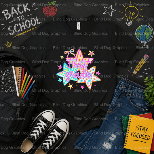FIRST GRADE – School Premade DTF Transfer (view 1 of 2) – by Blind Dog Graphics – Premade Transfers – School DTF Transfers...