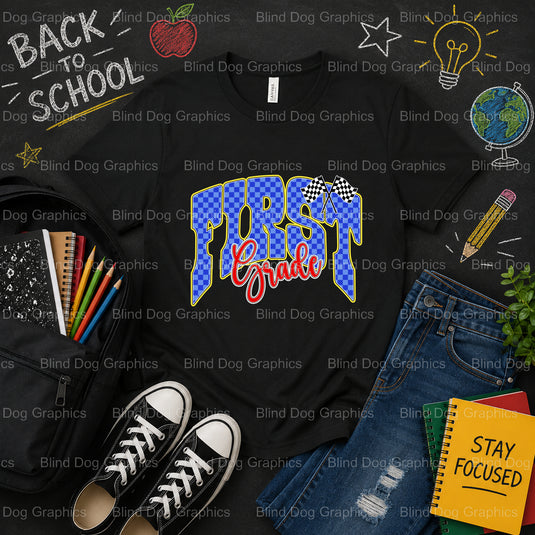 FIRST GRADE Teacher – School Premade DTF Transfer (view 1 of 2) – by Blind Dog Graphics – Premade Transfers – School DTF T...