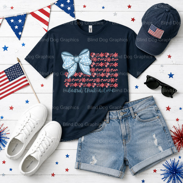 Floral American Flag Heart – Fourth Of July DTF Transfer (view 1 of 2) – by Blind Dog Graphics – Premade Transfers – Fourt...
