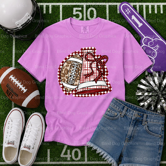 Football with Megaphone and Bow – Football Premade DTF Transfer (view 1 of 2) – by Blind Dog Graphics – Premade Transfers...