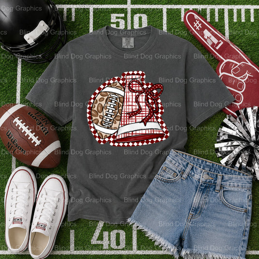 Football with Megaphone and Bow – Football Premade DTF Transfer (view 2 of 2) – by Blind Dog Graphics – Premade Transfers...