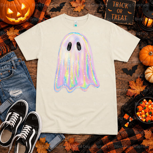 Ghost with Witch Hat – Halloween Premade DTF Transfer (view 1 of 2) – by Blind Dog Graphics – Premade Transfers – Hallowee...