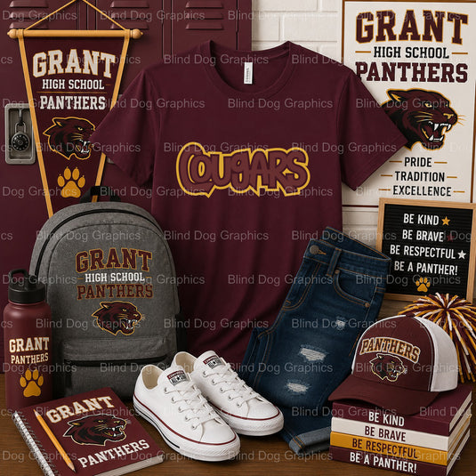 GHS COUGARS Emblem – Grant High School Spirit Premade DTF Transfer (view 1 of 2) – by Blind Dog Graphics – Premade Transfe...