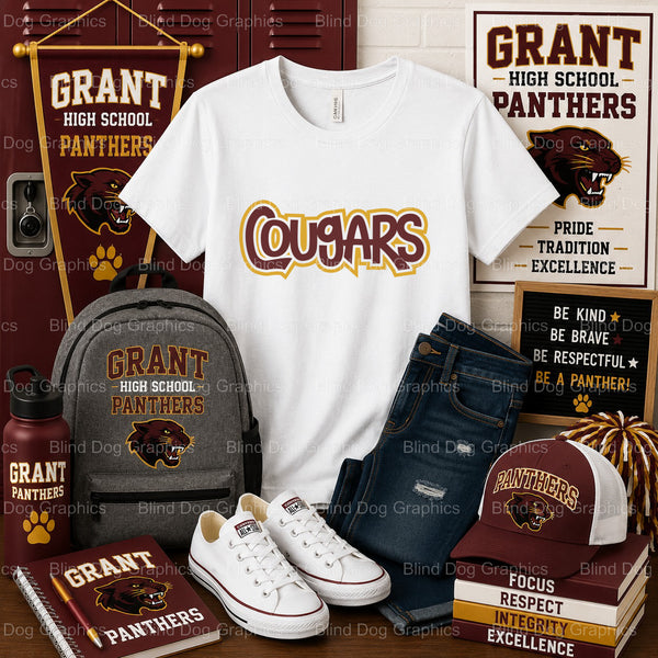 GHS COUGARS Emblem – Grant High School Spirit Premade DTF Transfer (view 2 of 2) – by Blind Dog Graphics – Premade Transfe...