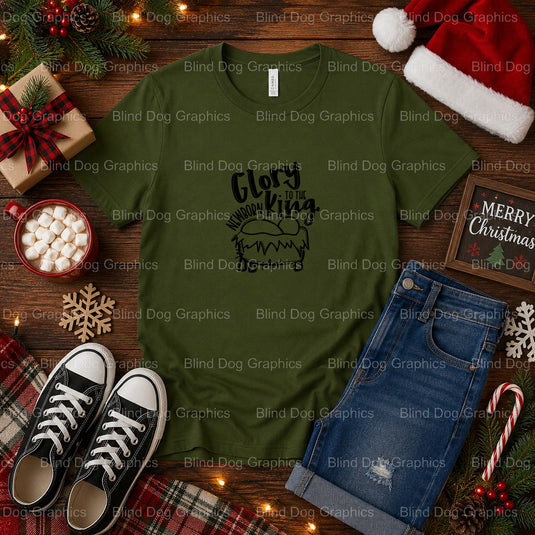 Glory to the Newborn King – Christmas Premade DTF Transfer (view 1 of 2) – by Blind Dog Graphics – Premade Transfers – Chr...