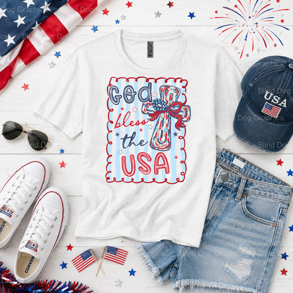 GOD BLESS THE USA – Fourth Of July DTF Transfer (view 1 of 2) – by Blind Dog Graphics – Premade Transfers – Fourth Of July...