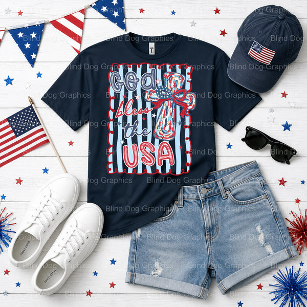 GOD BLESS THE USA – Fourth Of July DTF Transfer (view 2 of 2) – by Blind Dog Graphics – Premade Transfers – Fourth Of July...