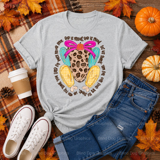 God is great God is good – Thanksgiving Premade DTF Transfer (view 1 of 2) – by Blind Dog Graphics – Premade Transfers – F...
