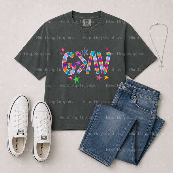 God Is Greater Than The Highs & Lows – Christian Premade DTF Transfer (view 2 of 2) – by Blind Dog Graphics – Premade Tran...