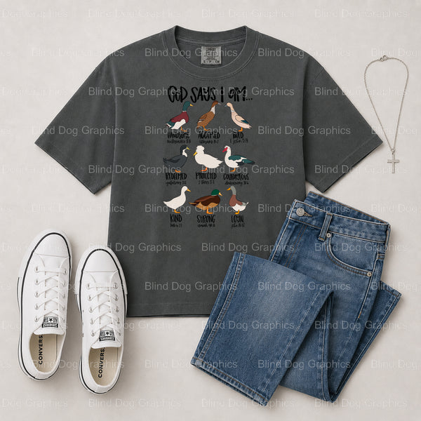 GOD SAYS I AM LOVED – Christian Premade DTF Transfer (view 2 of 2) – by Blind Dog Graphics – Premade Transfers – Christian...