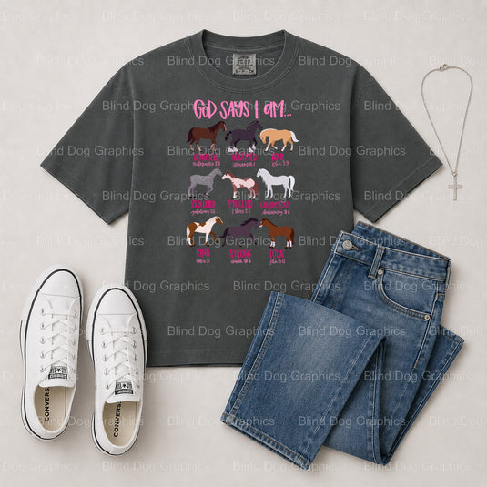 God says I am worthy loved strong chosen enough – Christian Premade DTF Transfer (view 1 of 2) – by Blind Dog Graphics – P...