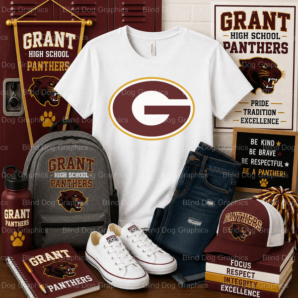 GRANT HIGH SCHOOL ATHLETICS – Grant High School Premade DTF Transfer (view 2 of 2) – by Blind Dog Graphics – Premade Trans...