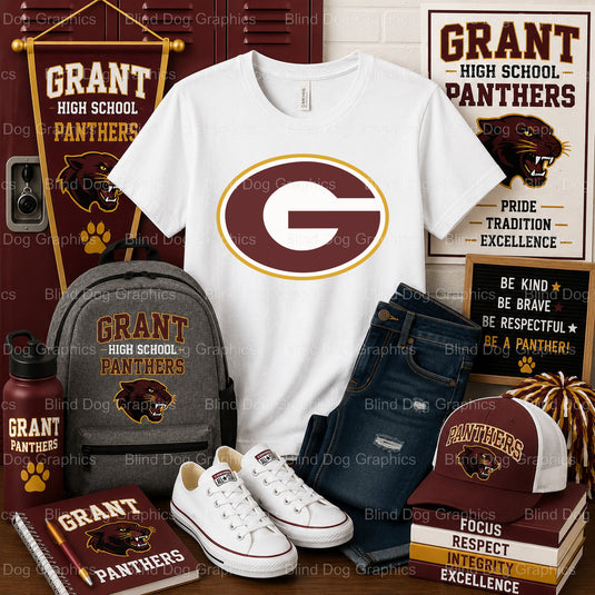 GRANT HIGH SCHOOL ATHLETICS – Grant High School Premade DTF Transfer (view 2 of 2) – by Blind Dog Graphics – Premade Trans...