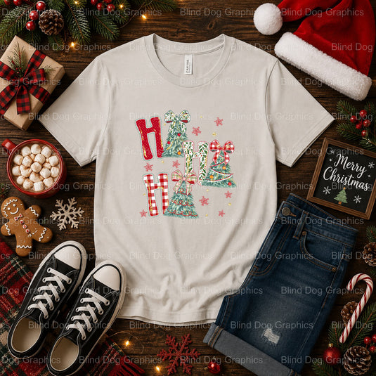 Green Cartoon Character with Candy Cane – Christmas Premade DTF Transfer (view 2 of 2) – by Blind Dog Graphics – Premade T...