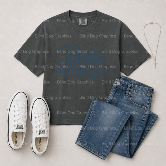 Hard Fought Hallelujah – Christian Premade DTF Transfer (view 2 of 2) – by Blind Dog Graphics – Premade Transfers – Christ...