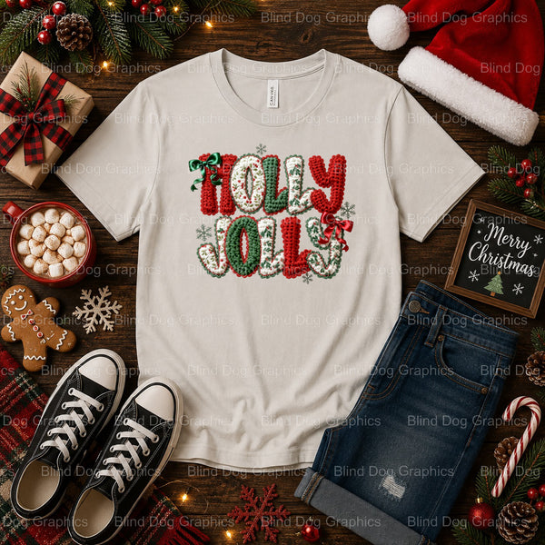 HOLLY JOLLY – Christmas Premade DTF Transfer (view 2 of 2) – by Blind Dog Graphics – Premade Transfers – Christmas, Holiday