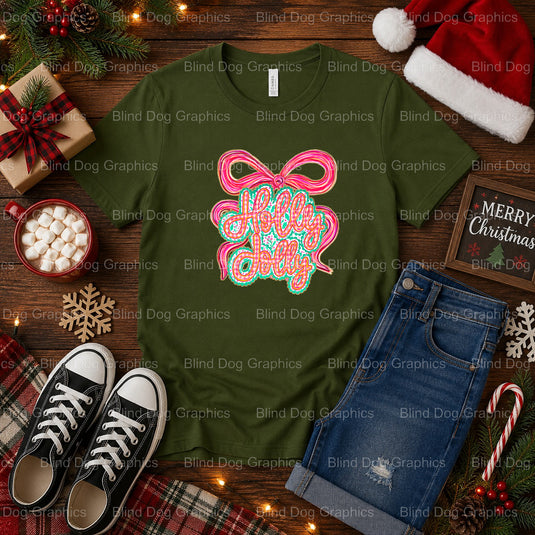 Holly Jolly – Christmas Premade DTF Transfer (view 2 of 2) – by Blind Dog Graphics – Premade Transfers – Christmas, Holiday