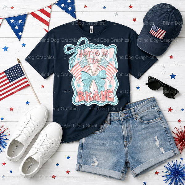 HOME OF THE BRAVE Eagle & Flag – Fourth Of July DTF Transfer (view 2 of 2) – by Blind Dog Graphics – Premade Transfers – F...