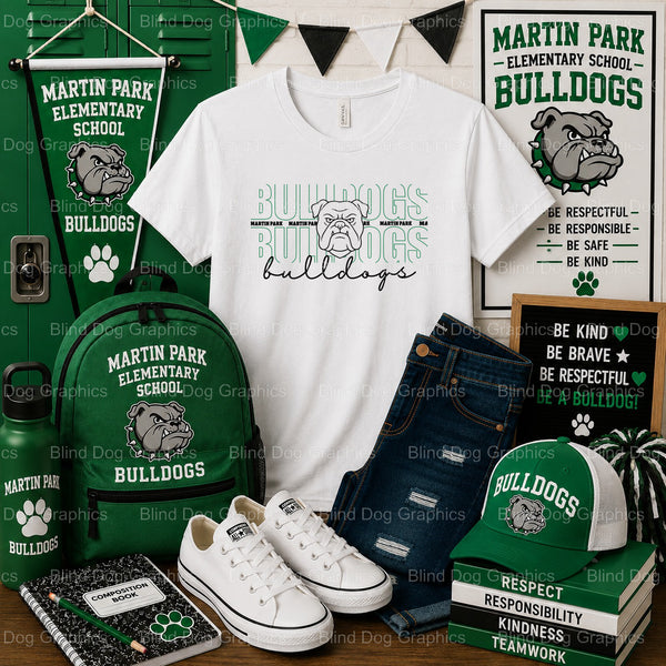 HOME OF THE BULLDOGS Martin Park Elementary School Premade DTF Transfer (view 2 of 2) – by Blind Dog Graphics – Premade Tr...