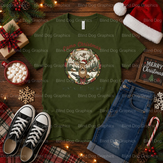 HUNTING ALL THE WAY – Christmas Premade DTF Transfer (view 1 of 2) – by Blind Dog Graphics – Premade Transfers – Christmas...