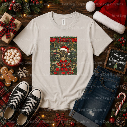HUNTING ALL THE WAY – Christmas Premade DTF Transfer (view 1 of 2) – by Blind Dog Graphics – Premade Transfers – Christmas...
