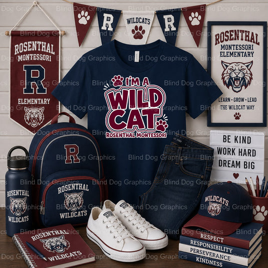 I'M A WILD CAT WILDCATS – Rosenthal Montessori Elementary Premade DTF Transfer (view 1 of 2) – by Blind Dog Graphics – Pre...