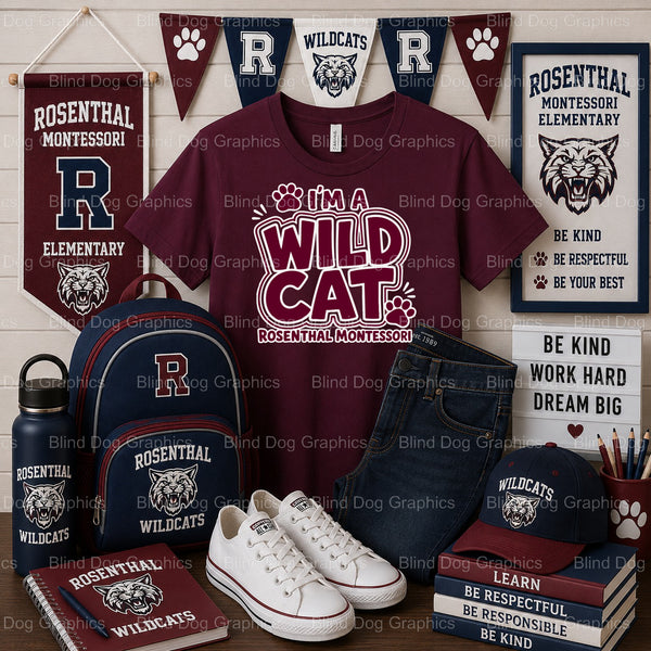 I'M A WILD CAT WILDCATS – Rosenthal Montessori Elementary Premade DTF Transfer (view 2 of 2) – by Blind Dog Graphics – Pre...