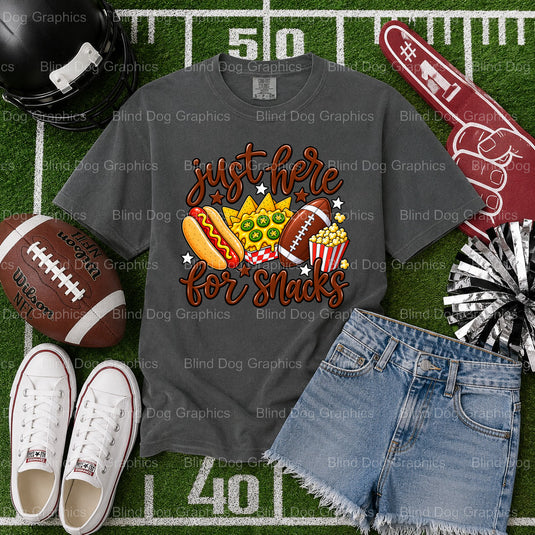 I'M JUST HERE FOR THE SNACKS – Football Premade DTF Transfer (view 1 of 2) – by Blind Dog Graphics – Premade Transfers – F...