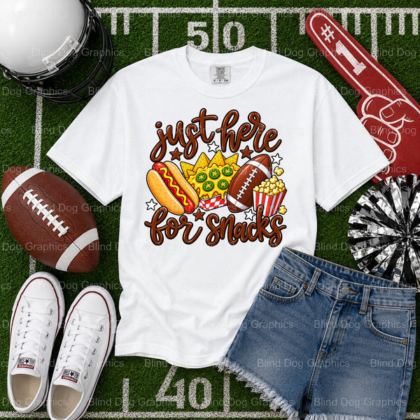I'M JUST HERE FOR THE SNACKS – Football Premade DTF Transfer (view 2 of 2) – by Blind Dog Graphics – Premade Transfers – F...
